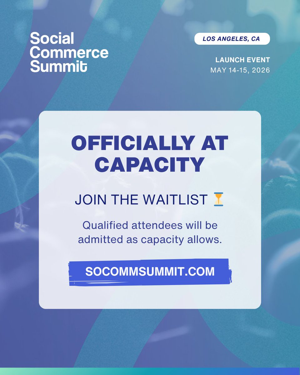 socomnews's tweet photo. 🎉 Social Commerce Summit is officially at capacity. 🎉

Thank you to everyone who applied, registered, supported, partnered, and believed in this inaugural event.

Missed registration? Join the waitlist.

https://t.co/49JRdi707o

#SocialCommerceSummit #SocialCommerce https://t.co/zGhxAnOquo