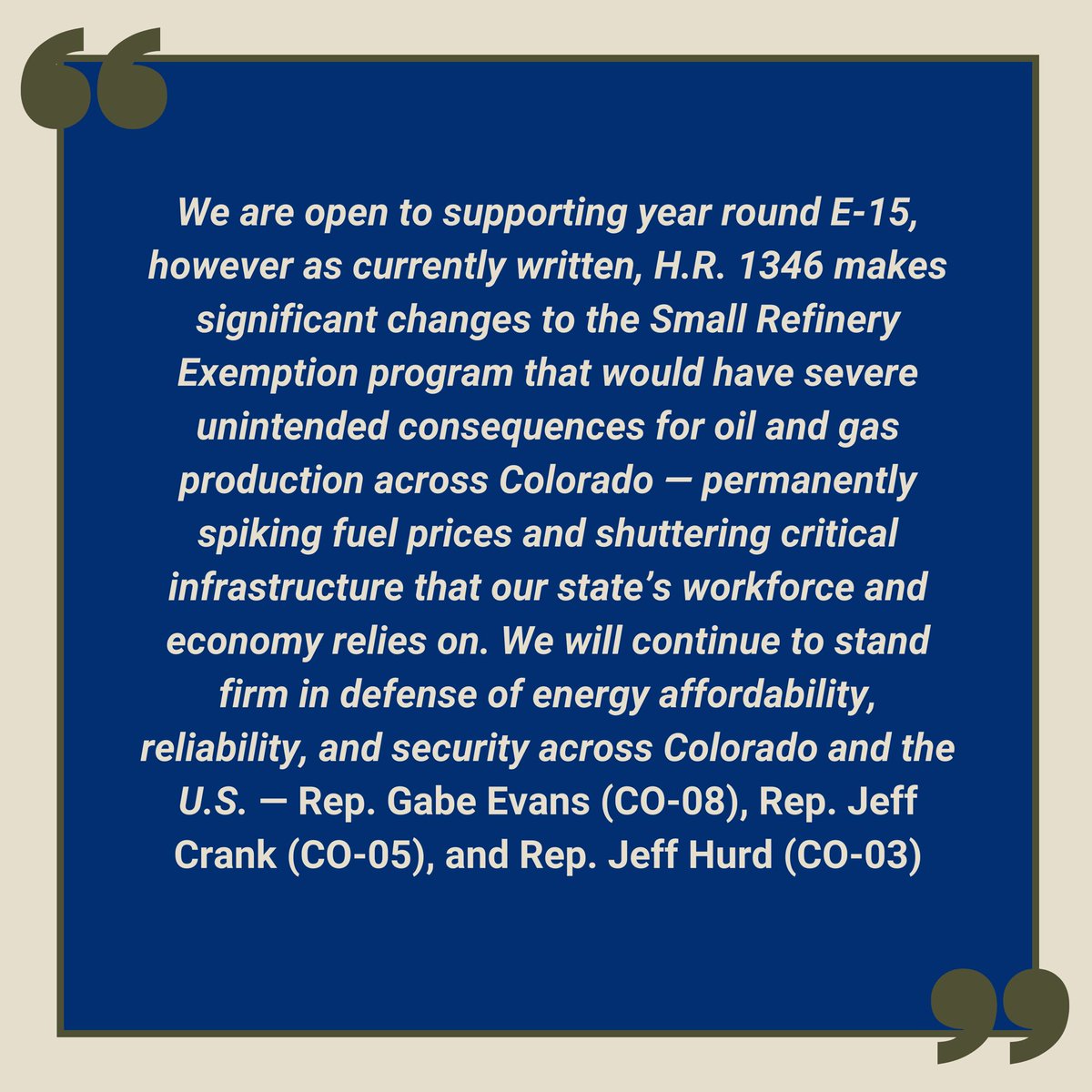 repgabeevans's tweet photo. Today @RepJeffCrank, @RepJeffHurd and I voted to protect Coloradans from a permanent, astronomical increase in fuel prices across the state. 

Read our joint statement. ⬇️ https://t.co/HPGU6PKwKt