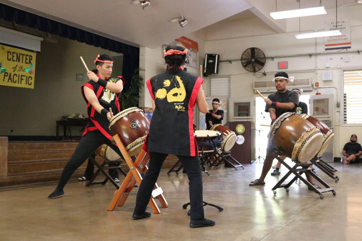 HSDBDolphins's tweet photo. Our high school students delivered their final taiko drumming performance at Jefferson Elementary today, showcasing the vibrant rhythm and energy they’ve developed over the past three months under the guidance of Sensei Chizuko from Taiko Center of the Pacific. https://t.co/Q6USOd3SPS