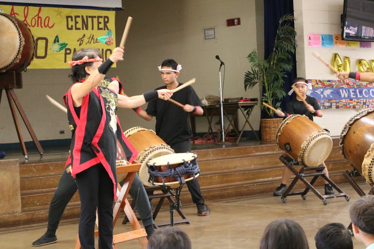 HSDBDolphins's tweet photo. Our high school students delivered their final taiko drumming performance at Jefferson Elementary today, showcasing the vibrant rhythm and energy they’ve developed over the past three months under the guidance of Sensei Chizuko from Taiko Center of the Pacific. https://t.co/Q6USOd3SPS