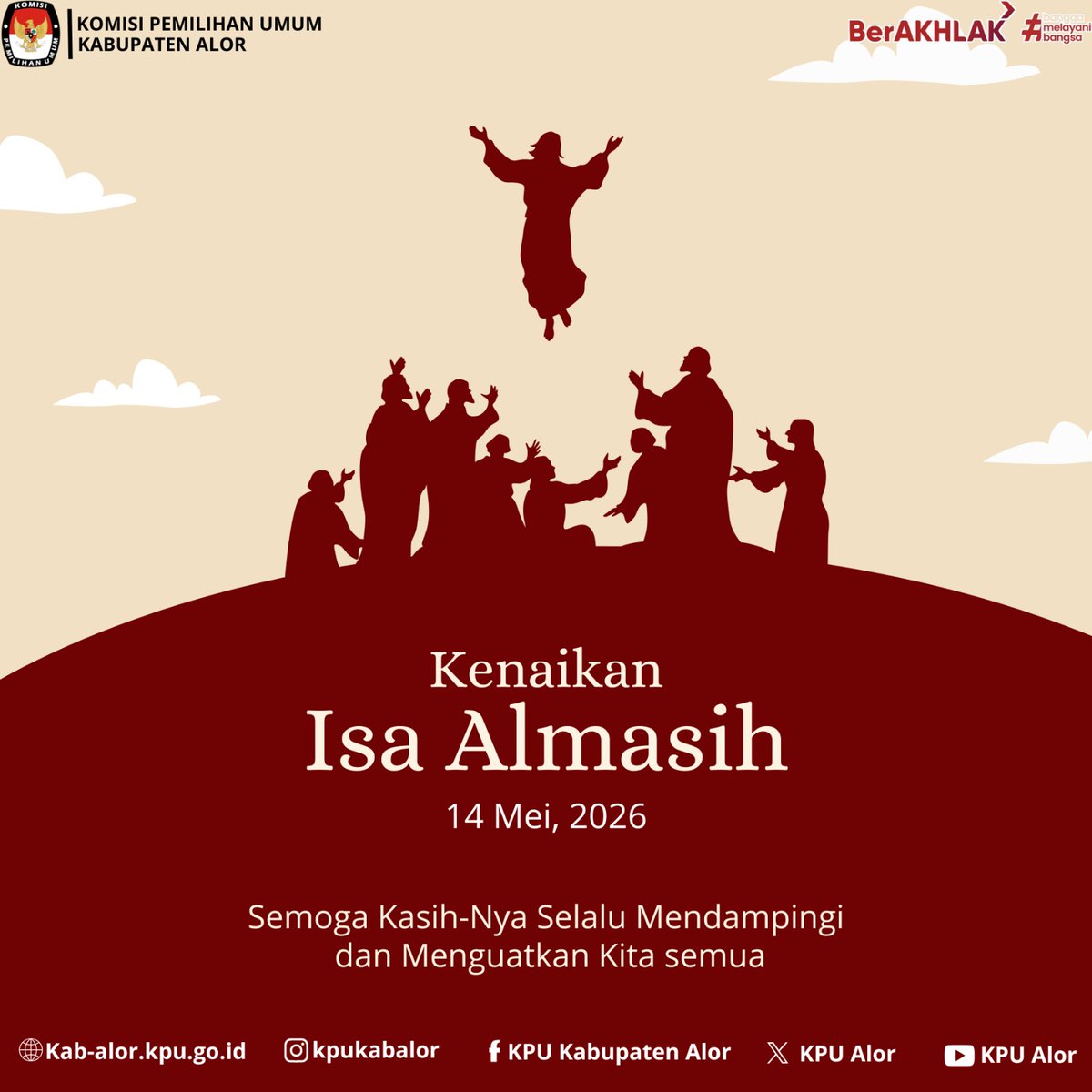 AlorKpu's tweet photo. #TemanPemilih, keluarga besar KPU Kabupaten Alor mengucapkan selamat memperingati Kenaikan Yesus Kristus bagi seluruh umat Kristiani.

Semoga semangat pengabdian, persaudaraan, dan toleransi senantiasa memperkuat persatuan Indonesia.#KPUAlor #KPUMelayani https://t.co/3mTyJ1XmXv