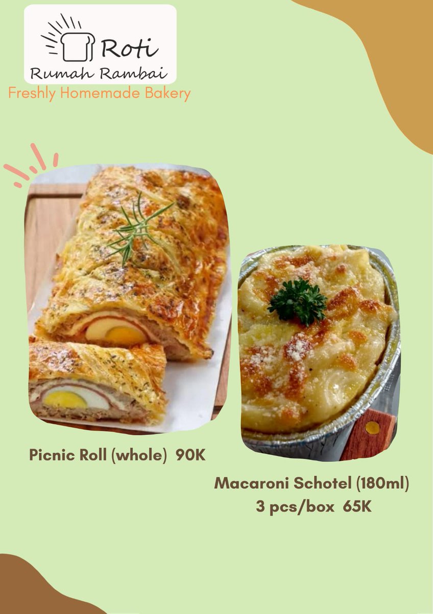ArgentianaA's tweet photo. Bismillah...
Open PO gaes tuk hari Jumat.

"MACARONI SCHOTEL dan PICNIC ROLL"
Yang mau pesen dm aja.
Pengiriman dari Gandaria,Kebayoran baru,Jakseoul. https://t.co/xOfMimPjHi