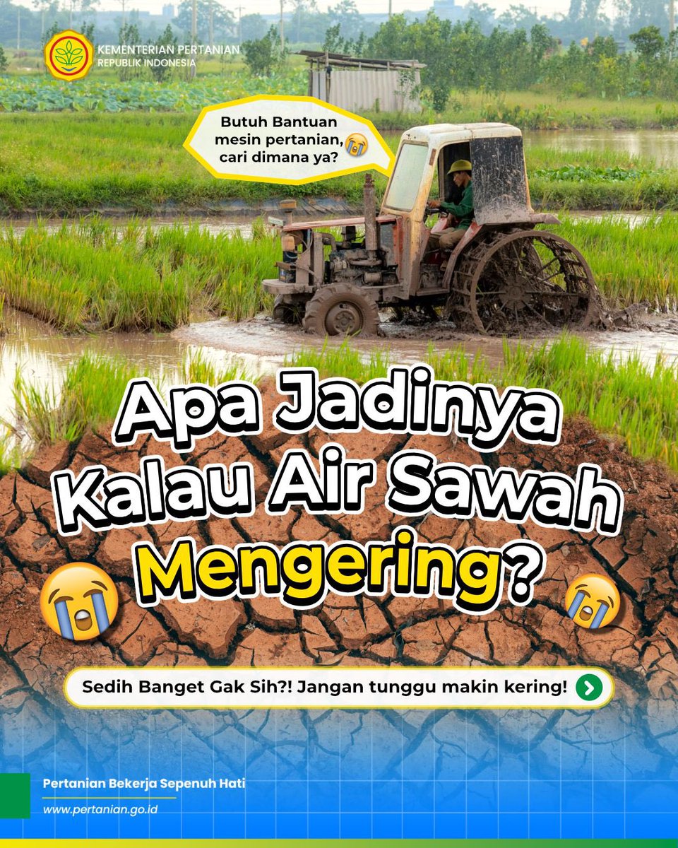 kementan's tweet photo. Kebutuhan air dan alat mesin pertanian kini makin mudah dijangkau. Kementerian Pertanian membuka layanan hotline pompanisasi dan olah lahan untuk membantu petani menjaga produktivitas di tengah tantangan keterbatasan air. https://t.co/gCbmUpY8UN