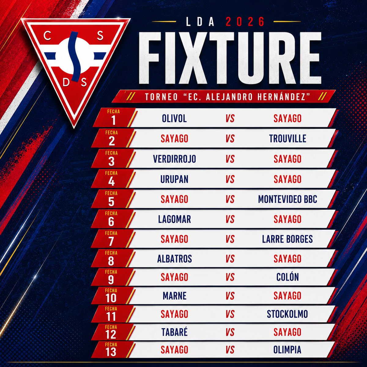 Sayago_oficial's tweet photo. 🏀🔥 Ya conocemos el camino.
Este es nuestro fixture para la @LDA_Uy 2026 💪 https://t.co/ULD4XEwE49