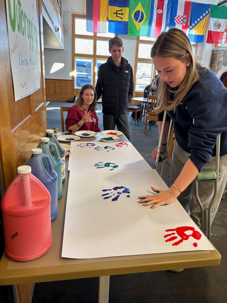 LibraryKenison's tweet photo. Remember when you made this banner of handprints? The results are coming... Outcroppings Volume 47 will be on campus very soon! @BrewsterAcademy  #outcroppings https://t.co/emuUEDWjTn