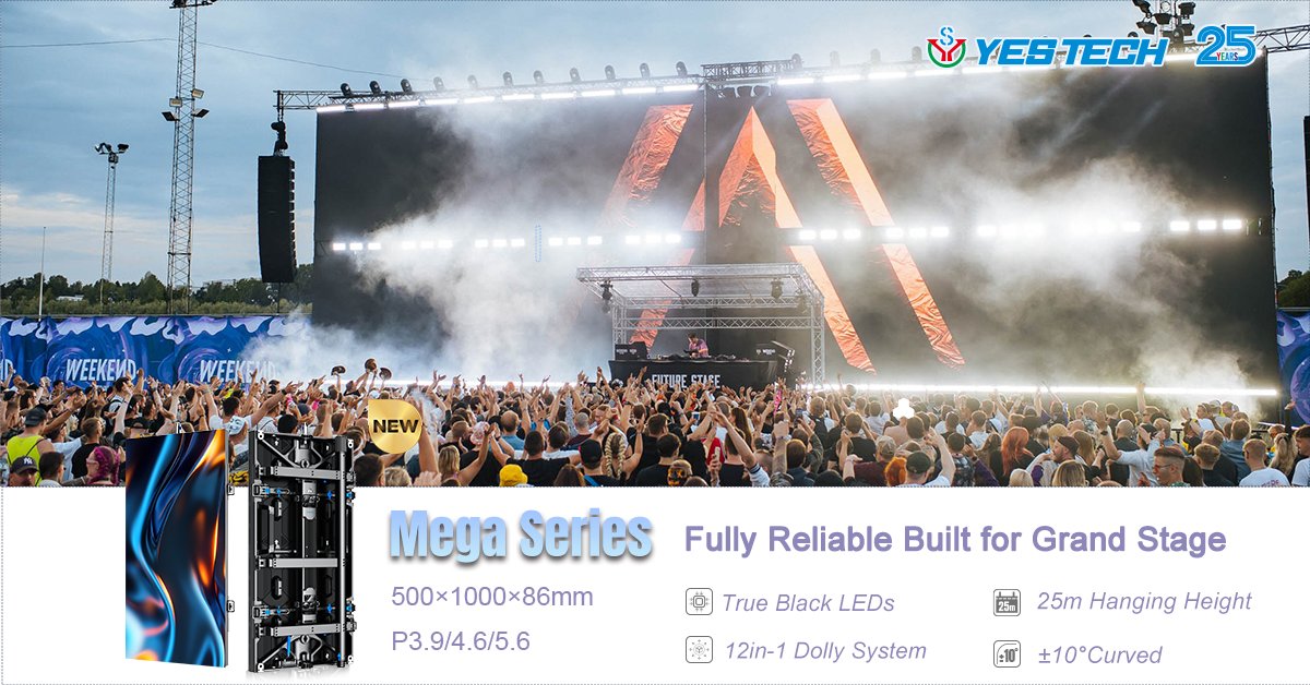 YESTECH_LED's tweet photo. Mega Series: Fully reliable for grand stages. True Black LEDs for deep contrast &amp; stunning outdoor visuals. 12-in-1 Dolly System speeds up transport &amp; install—supports 25m hang &amp; ±10° curves. Engineered for efficiency. Designed for impact. https://t.co/DWmd8qx4oc