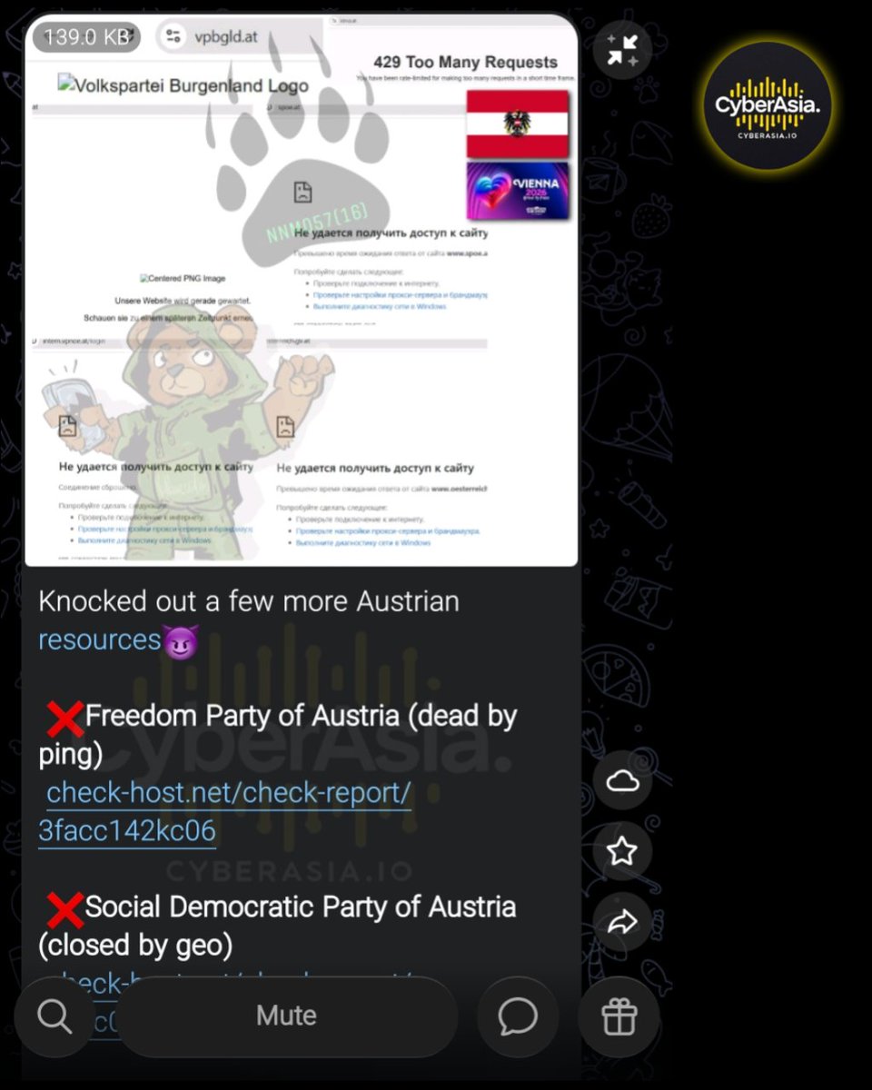 cyberasia_io's tweet photo. 🚨 Austria Alert 🇦🇹
The pro-Russian hacktivist group NoName057(16) has launched a series of (DDoS) attacks against several high-profile Austrian digital assets as part of their "#OpAustria" campaign.
#CyberSecurity #DDoS #Hacktivism #NoName057 #Austria https://t.co/CgyHRPRN2k