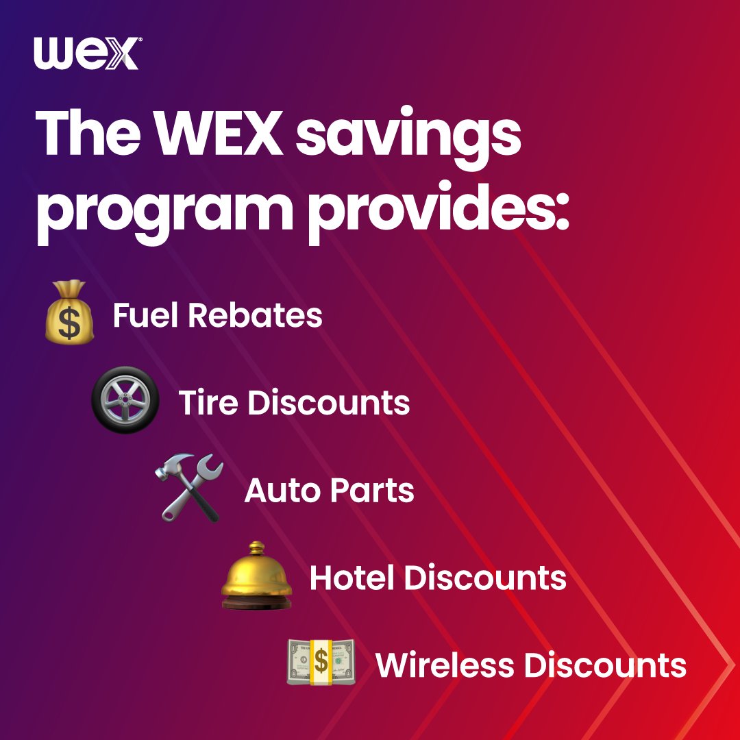 WEXFleet's tweet photo. Perks on perks on perks. With the WEX savings network, you can get more than just fuel. Learn more: https://t.co/URpSRtiTBQ https://t.co/c2UUyW2fh4
