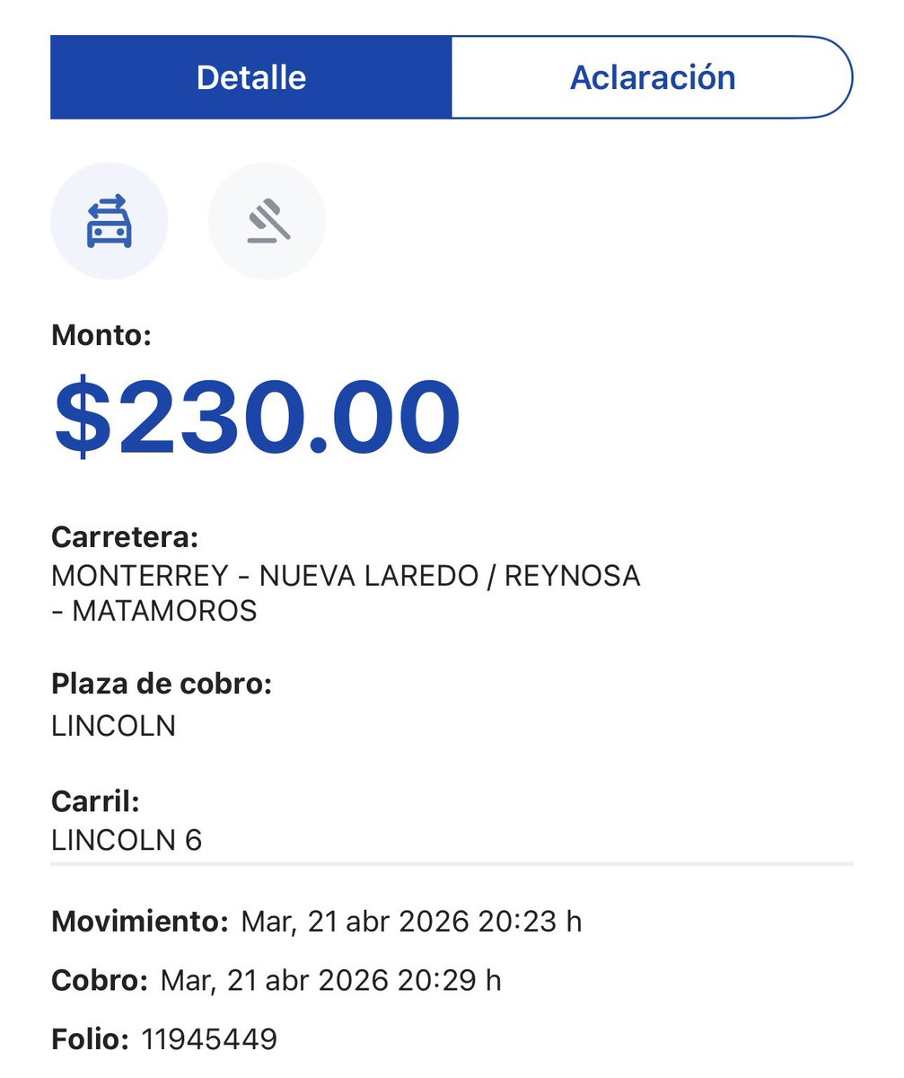 Alan_Roberto_'s tweet photo. @atnTAGPASE quisiera que me pudieran ayudar ya que metí la aclaración de un cobro no reconocido en la caseta Lincon (Nuevo Laredo) la cual yo no efectué y no me dieron solución cuando yo jamás salí de Hidalgo. No había subido esto por qué aún no terminaba la aclaración. @Profeco https://t.co/85Uc7iml65