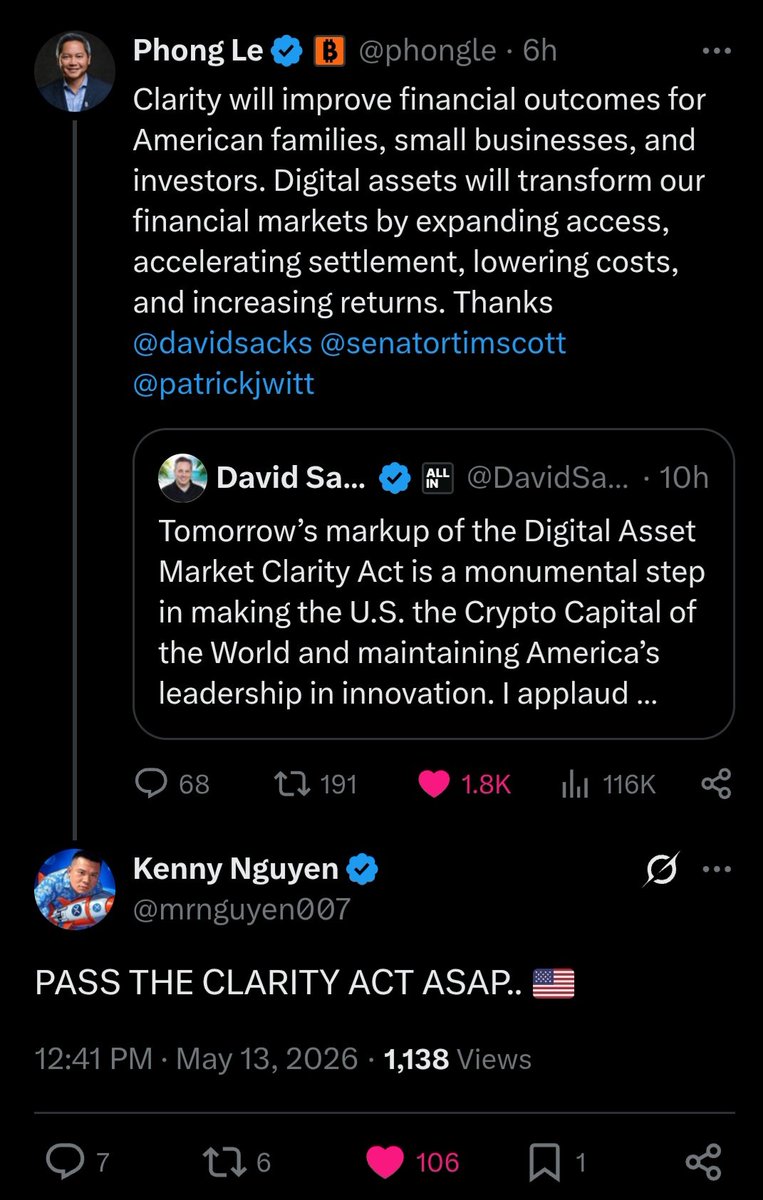 mrnguyen007's tweet photo. 🚨 🚨 BREAKING NEWS:

MicroStrategy CEO Phong Le has endorsed the Clarity Act.. 📃 🇺🇸 https://t.co/8x9MgAukfG