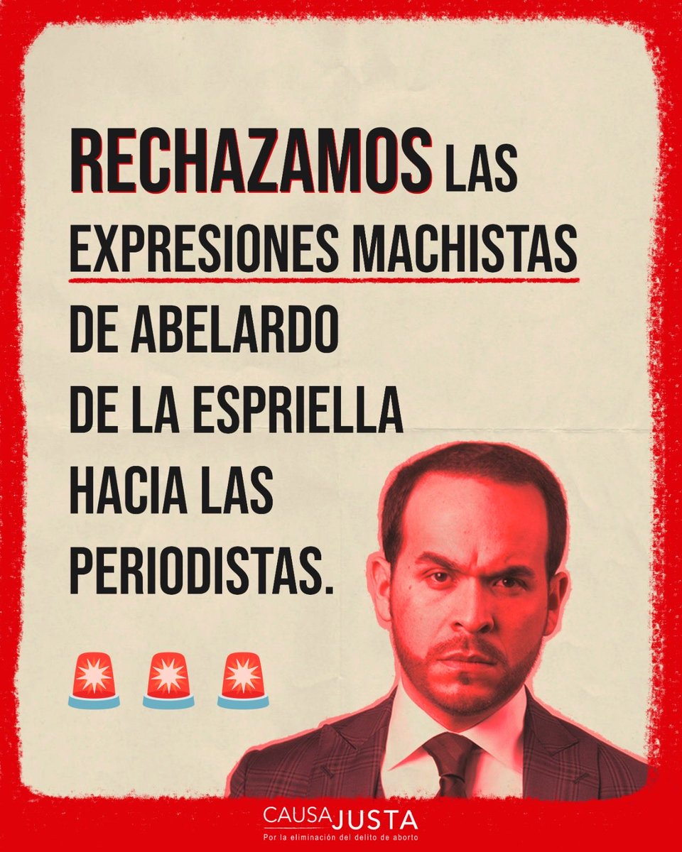 causajustaco's tweet photo. ⚠️ Rechazamos las expresiones machistas del candidato Abelardo de la Espriella hacia mujeres periodistas‼️ https://t.co/FPZo3WWrRd