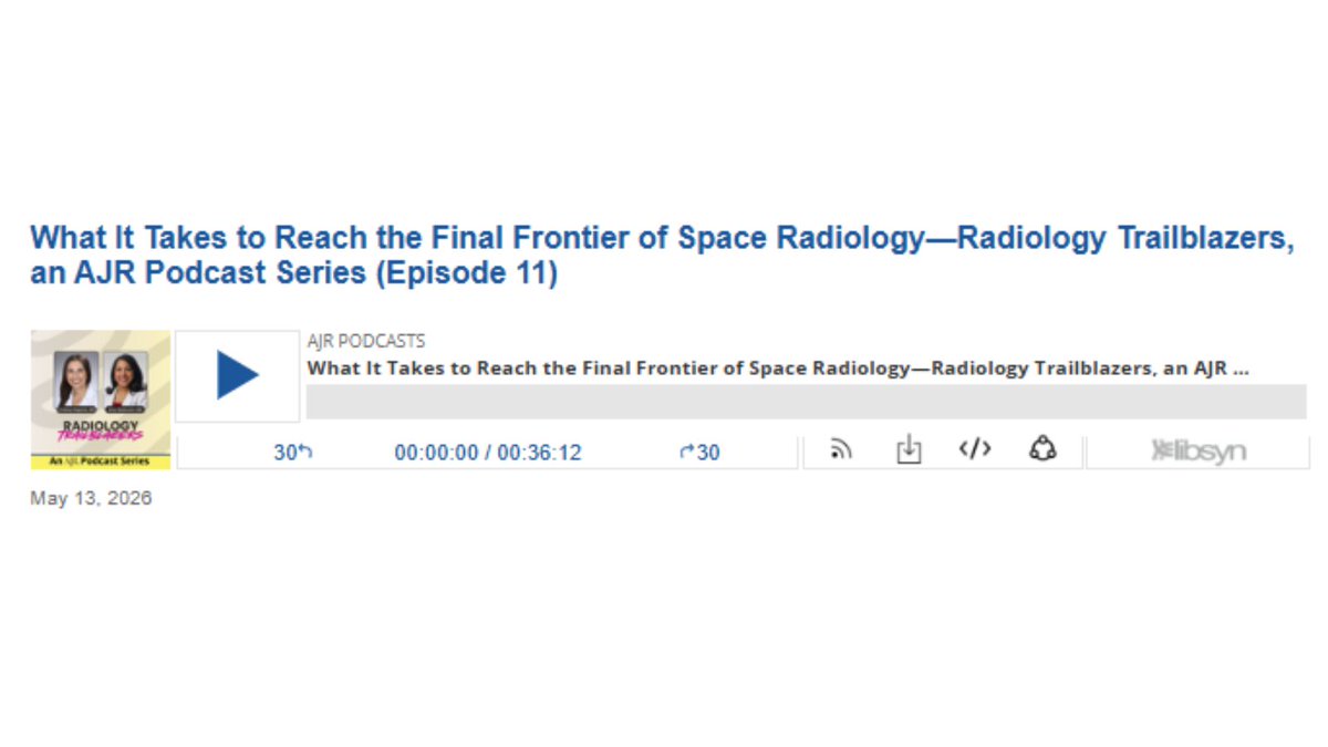 arosenkrantzmd's tweet photo. New @AJR_Radiology:

"What It Takes to Reach the Final Frontier of Space Radiology—Radiology Trailblazers, an AJR Podcast Series (Episode 11)"

By Drs @LindseymarieMD, @AmyGeorgeMD, &amp; @MichaelPohlen @StanfordRad @NURadiology @UCSDImaging 

https://t.co/Oc4Zz5NnOi https://t.co/PgFpIuiVBk