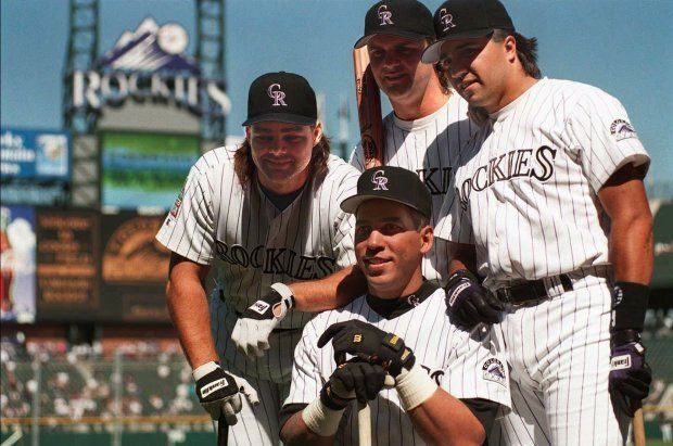 baseballinpix's tweet photo. Andres Galarraga, Dante Bichette, Larry Walker, and Vinny Castilla. The four represented the Rockies in the 1998 All-Star Game. https://t.co/HcIQVcXJ6r