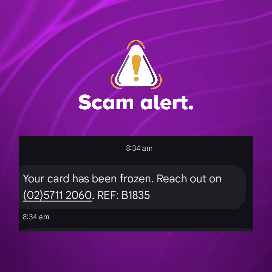 BeyondBank's tweet photo. ⚠️ We've received reports that an SMS scam message is circulating to our members.⚠️ 

The sender appears as if it is Beyond Bank - but this is not us.

If you receive this SMS, please do not call the number in the message or send a reply text. Report it on
https://t.co/fpDMLwD0Rx https://t.co/5WHzOWxe16
