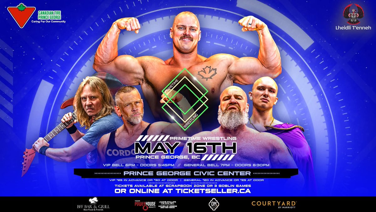 ProWrestleHub's tweet photo. Prince George feast your eyes as the 7 foot giant Van Bruggen takes over the Civic Centre with Primetime Wrestling for not just one but two nights! 👀 

📅 Friday, May 15th &amp; Saturday, May 16th
🔔 VIP 6PM / Regular 7pm
📍 Prince George Civic Centre

🎟 https://t.co/jWv7KHKEup https://t.co/Bkt5lRYyrF
