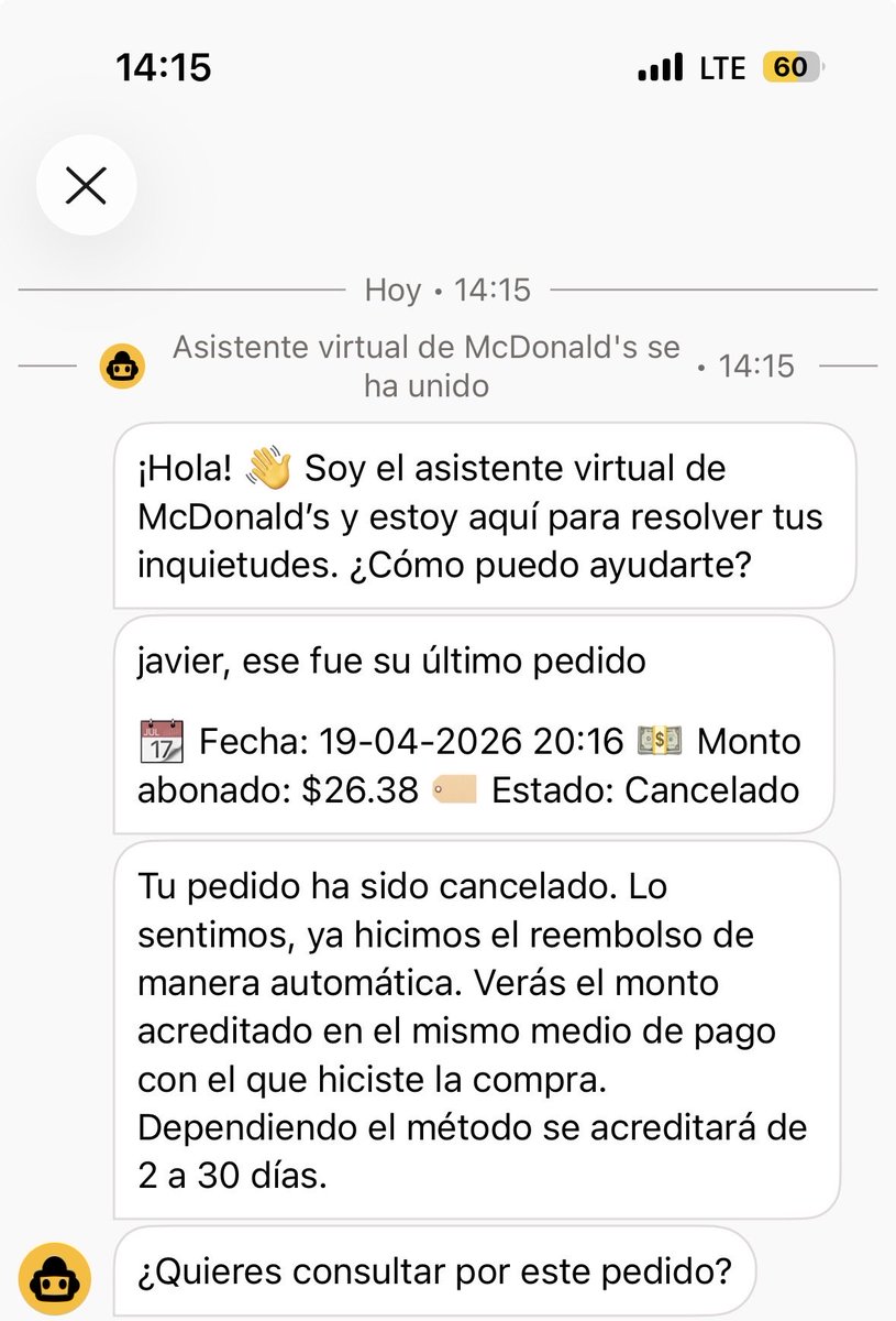 JavichoAndres's tweet photo. Yo sé q es nada para Uds Don mc… @McDonalds_Ecu  pero esperar 30 días x un dinero q fue descontado en el momento y q la orden no llegó nunca ????? https://t.co/zJJ0V1OCaZ