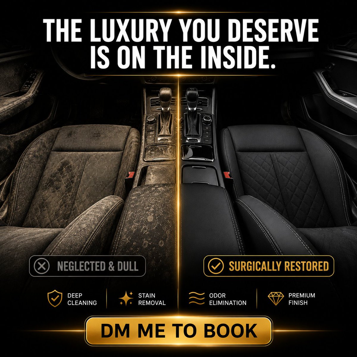 afiaanzumarpee's tweet photo. A dirty interior makes a car feel old fast.

Clients don’t want “interior cleaning.”
They want a factory-fresh cabin.

Sell the transformation, not the vacuuming.

DM ME.

#mobiledetailing #ukdetailing https://t.co/veiAi6WJlr