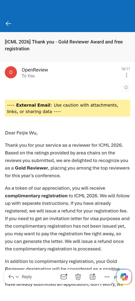 harli_wu's tweet photo. I am so glad to be recognized as a gold reviewer at ICML @icmlconf https://t.co/6GE4HAvG1t