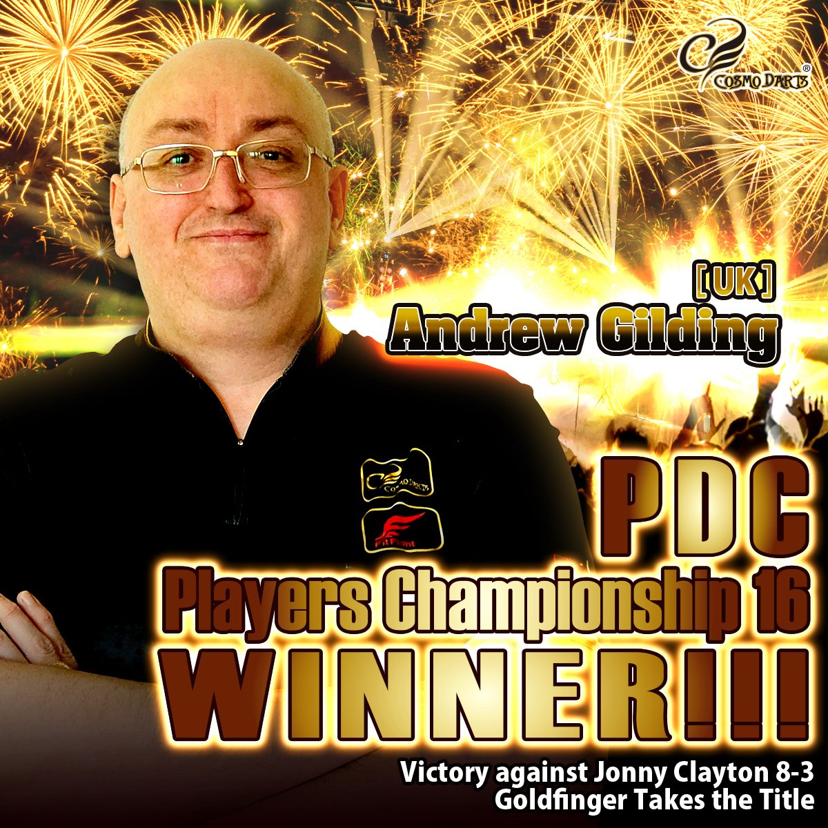 CosmoDartsInt's tweet photo. [PDC Player championships 16]

🎶 GOOOOOOOOOOOOLD FINGER!!!!!!!!!! 🎶 (cue the famous movie soundtrack 😎)

Another couple of events on the PDC Tour, and another Cosmo Darts / Fit Flight winner!!! 🎯🔥

This time, it’s Andrew Gilding taking home the title in Event 16! 🏆
Congratulations, Goldfinger! 👏✨

That makes 6 wins in 16 events this year for players using Fit Flight 👀
Maybe there really is something special about Fit Flight... 😏

While Wessel Nijman didn’t grab the win this time, he still delivered two strong performances 💪
🔹 Top 16 in Event 15
🔹 Top 32 in Event 16

Mickey Mansell also put together a great Top 32 run in Event 15! 👏🎯
Good darts, guys! 🎯🔥

#CosmoDarts #FitFlight #AndrewGilding #Goldfinger #WesselNijman #MickeyMansell #PDC