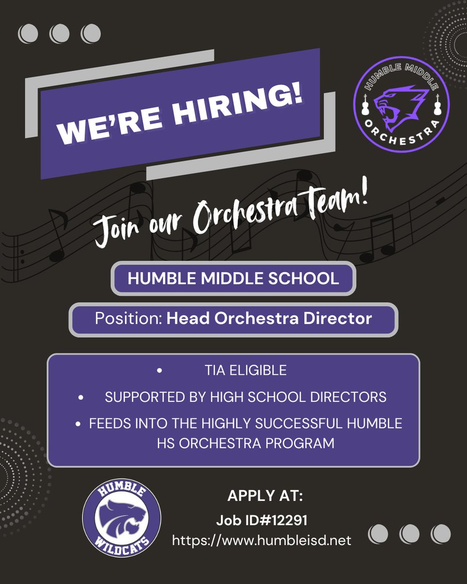 orchestra_HHS's tweet photo. Great opening on our team! @HumbleISD_HMS https://t.co/58MGttRnMc