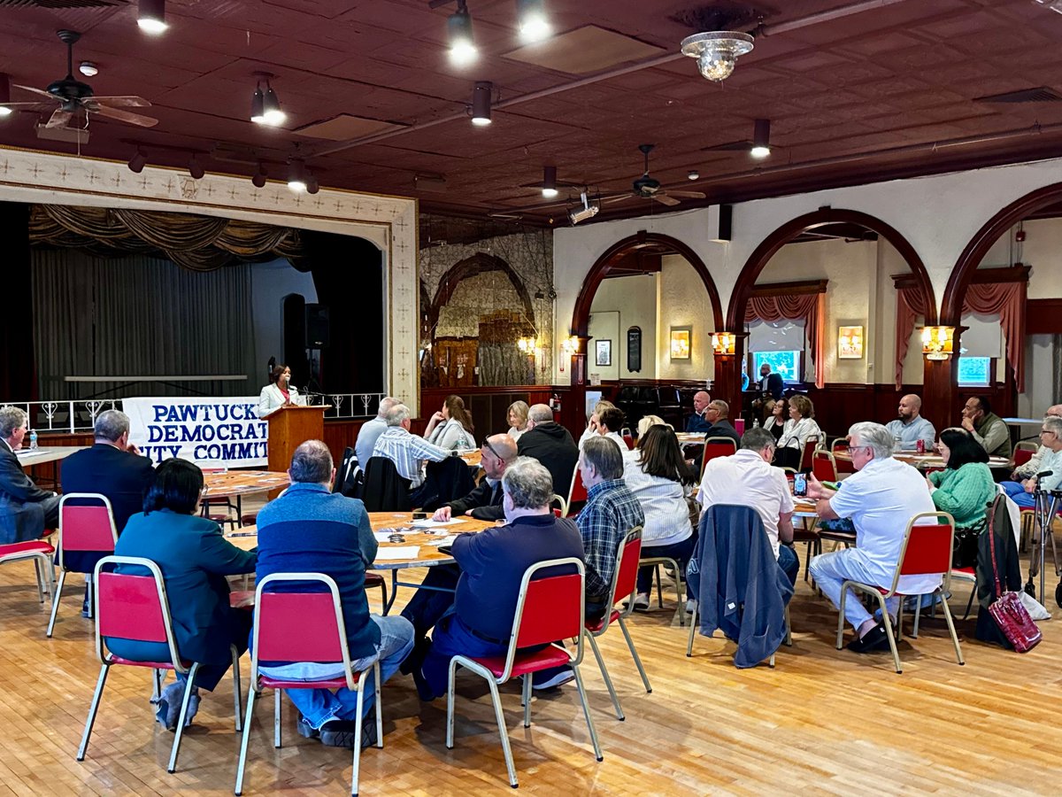 JasonKnightRI's tweet photo. I enjoyed addressing the Pawtucket Democrats this evening in their statewide candidate forum at the German-American Hall. It's a great exercise in democracy to gather so many candidates in the same space for voters to be able to hear (and question) differing visions for the office & the future.