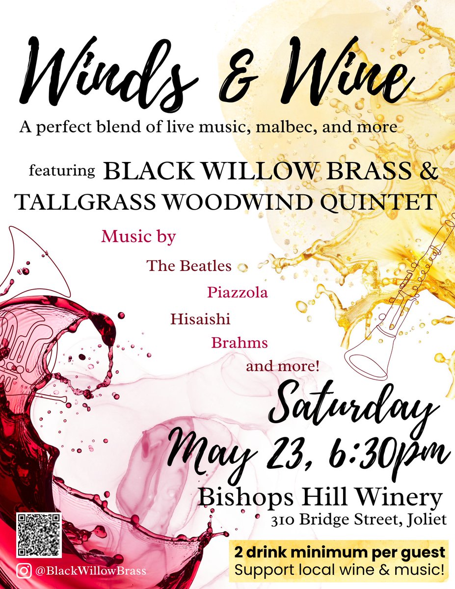 jolietsymphony's tweet photo. Join Black Willow Brass &amp; Tallgrass Woodwind Quintet — featuring many familiar faces from the Joliet Symphony Orchestra — for “Winds &amp; Wine” at Bishops Hill Winery in Joliet!

📅 May 23 • 6:30 PM
🍷 21+ • 2 drink minimum
#Joliet #LiveMusic https://t.co/rEof8eoPvJ