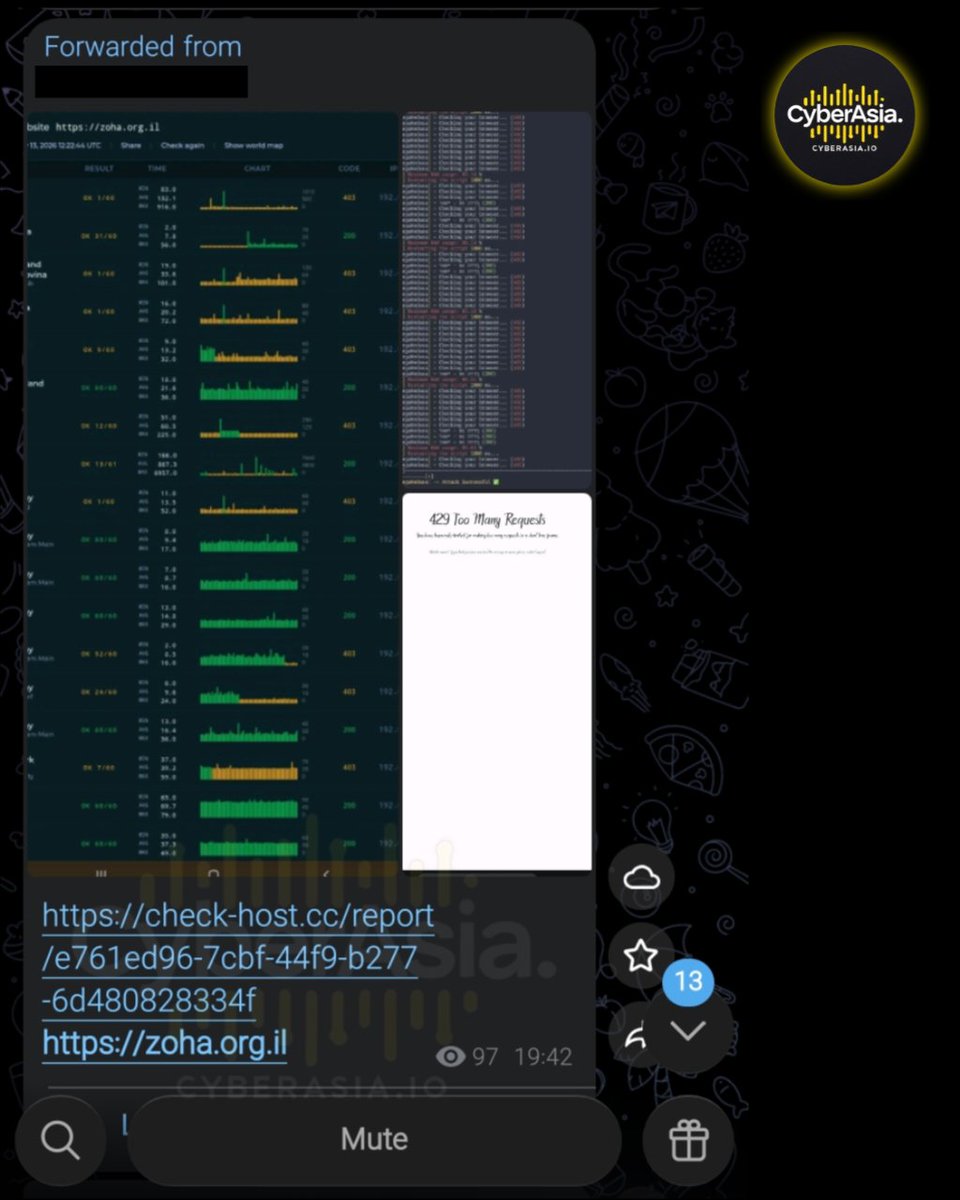 cyberasia_io's tweet photo. 🚨 Israel Alert 🇮🇱

The hacktivist group RipperSec executed a Distributed Denial of Service (DDoS) attack against the Israeli organization website https://t.co/a2wyE9I1Vl

#CyberSecurity #DDoS #RipperSec #Israel #Hacktivism #Zoha https://t.co/b1HrpmhIll