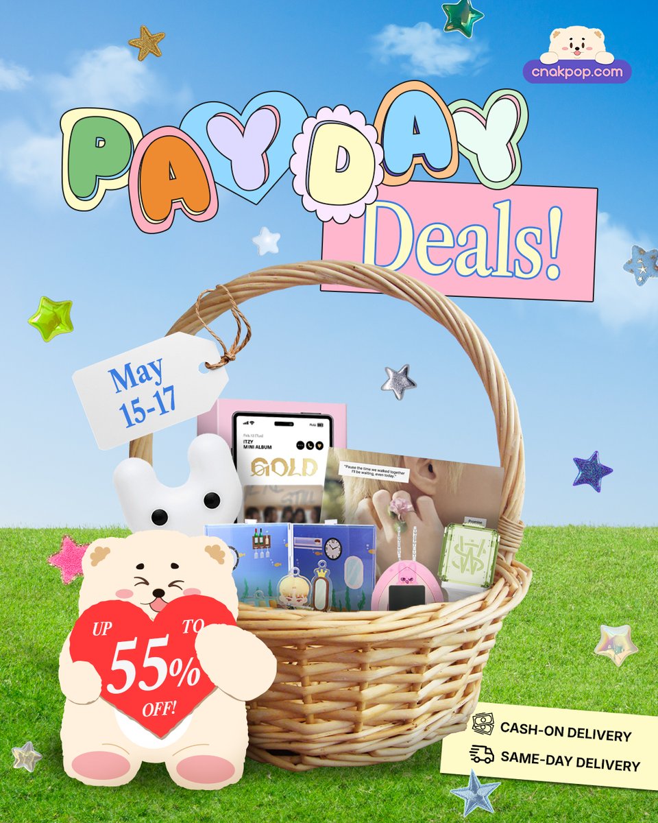 cnaphils's tweet photo. Pay is Day na, bepeus! 

Bearpeu's here for more 𝗽𝗮𝘆𝗱𝗮𝘆 𝗱𝗲𝗮𝗹𝘀 just for you! Checkout 𝘂𝗽 𝘁𝗼 𝟱𝟱% 𝗢𝗙𝗙 albums and merch at Bearpeu's homeground, https://t.co/7flOk1tnI2 from 𝗠𝗮𝘆 𝟭𝟱-𝟭𝟳.

C you there! 💜 🐻 https://t.co/8eNYgQ95Vm