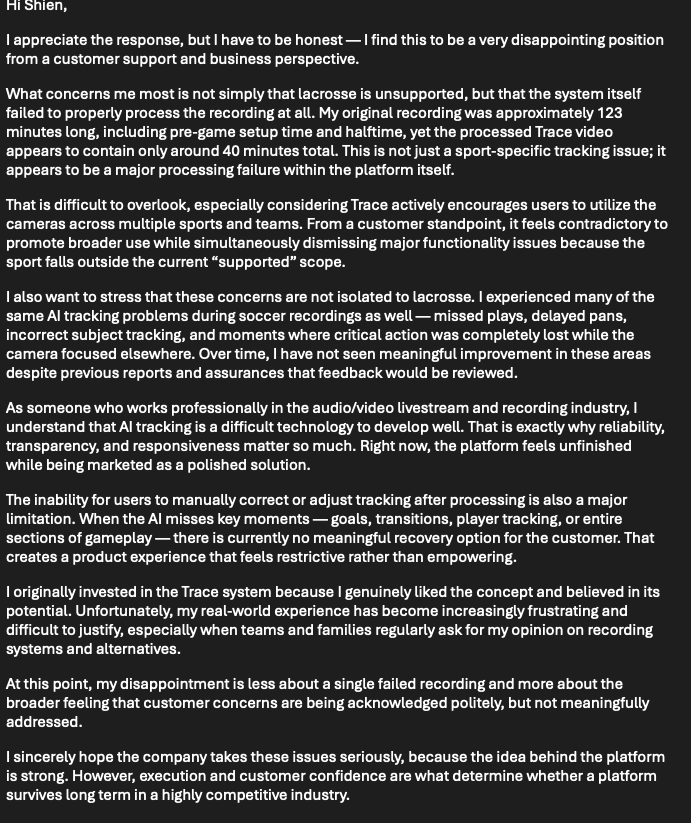 LiveBrighter's tweet photo. EXTREMELY disappointed in @TraceUp service right now. Let me just also point out that Soccer, their primary sport, in my experience last season was not captured much better. I had high hopes for this platform, but they are falling very short at the moment. https://t.co/YFuuynhIVw