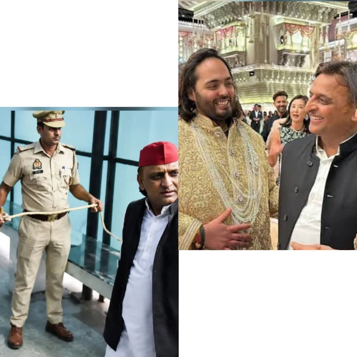 vadicguru1008's tweet photo. अनंत अंबानी के विवाह समारोह में जब अखिलेश यादव एंटीलिया पहुंचे थे, तब उनकी पहचान वाली लाल टोपी गायब थी। क्योंकि वहाँ नियम था कि कोई भी नेता अपनी राजनीतिक पार्टी की पहचान पहनकर नहीं आएगा तब वहां पर ना लाल टोपी दिखी, ना समाजवाद याद आया क्योंकि सामने अरबों की चमक थी, बड़े उद्योगपति थे, विदेशी मेहमान थे, महंगी घड़ियों और शाही व्यंजनों की महफ़िल थी।
लेकिन आज जब अपने ही भाई के पार्थिव शरीर को देखने पोस्टमार्टम हाउस पहुंचे, तब वही लाल टोपी फिर सिर पर सज गई अब सवाल यह है कि अखिलेश यादव वहाँ एक दुखी बड़े भाई के रूप में गए थे या समाजवादी पार्टी के प्रचारक बनकर?