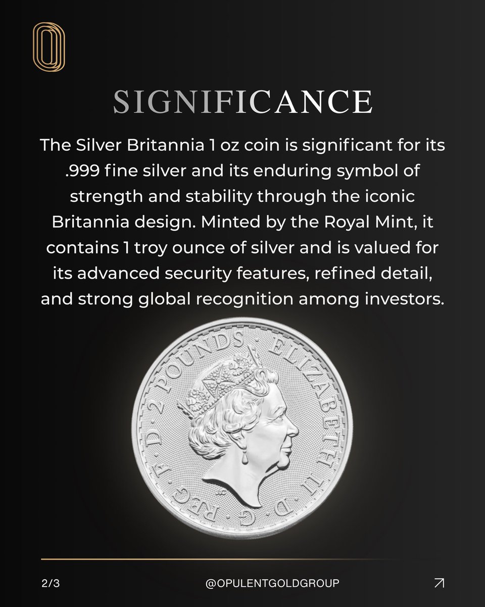 OpulentGoldco's tweet photo. The Britannia 1oz Silver Coin 👑🪙

When investors look for a balance of security, purity, and global recognition…
the Britannia 1oz Silver Coin stands in a class of its own. ✨

#Finance #coin #silver #Investing #retirement #SafeHaven #preciousmetals https://t.co/9eheURORsK