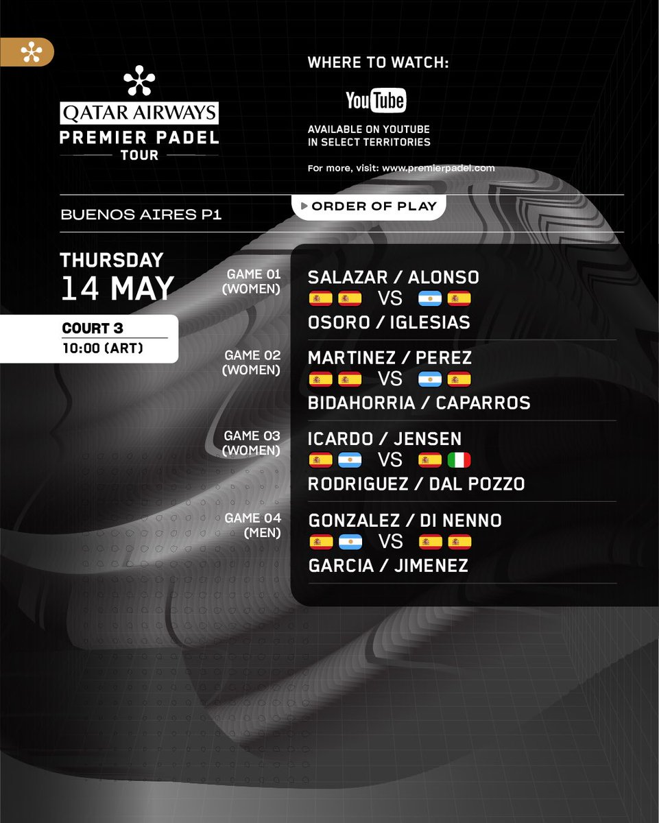 premierpadel's tweet photo. 𝐎𝐍𝐄 𝐌𝐎𝐑𝐄 𝐑𝐎𝐔𝐍𝐃 🔥🔥🔥

🙇‍♀️and female top seeds enter the chat

⏰ Swipe for timezones
📺 Where to watch: https://t.co/DBxy82JRWv 
📊 Livescores &amp; results: https://t.co/VJPbBVAqso 

#PremierPadel #BuenosAiresPremierPadelP1 https://t.co/UZ9i8zzXen