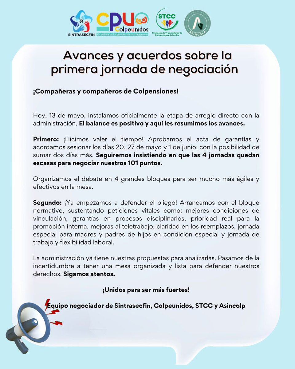 ASINCOLP_'s tweet photo. #AvancesNegociacionColectiva @Colpensiones @SindicatoSTCC @SintraSecFin @colpeunidos https://t.co/p5BOTFUl5M