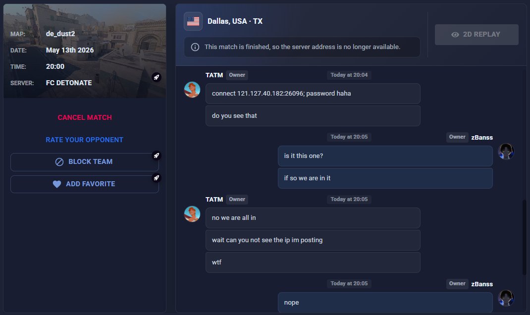 tatmcs's tweet photo. can confirm that whenever I put my SCL servers IP in the match chat it wouldn't pop up for the other team and vice versa

cant wait for SCL scrim finder https://t.co/KznsCRwA7Q