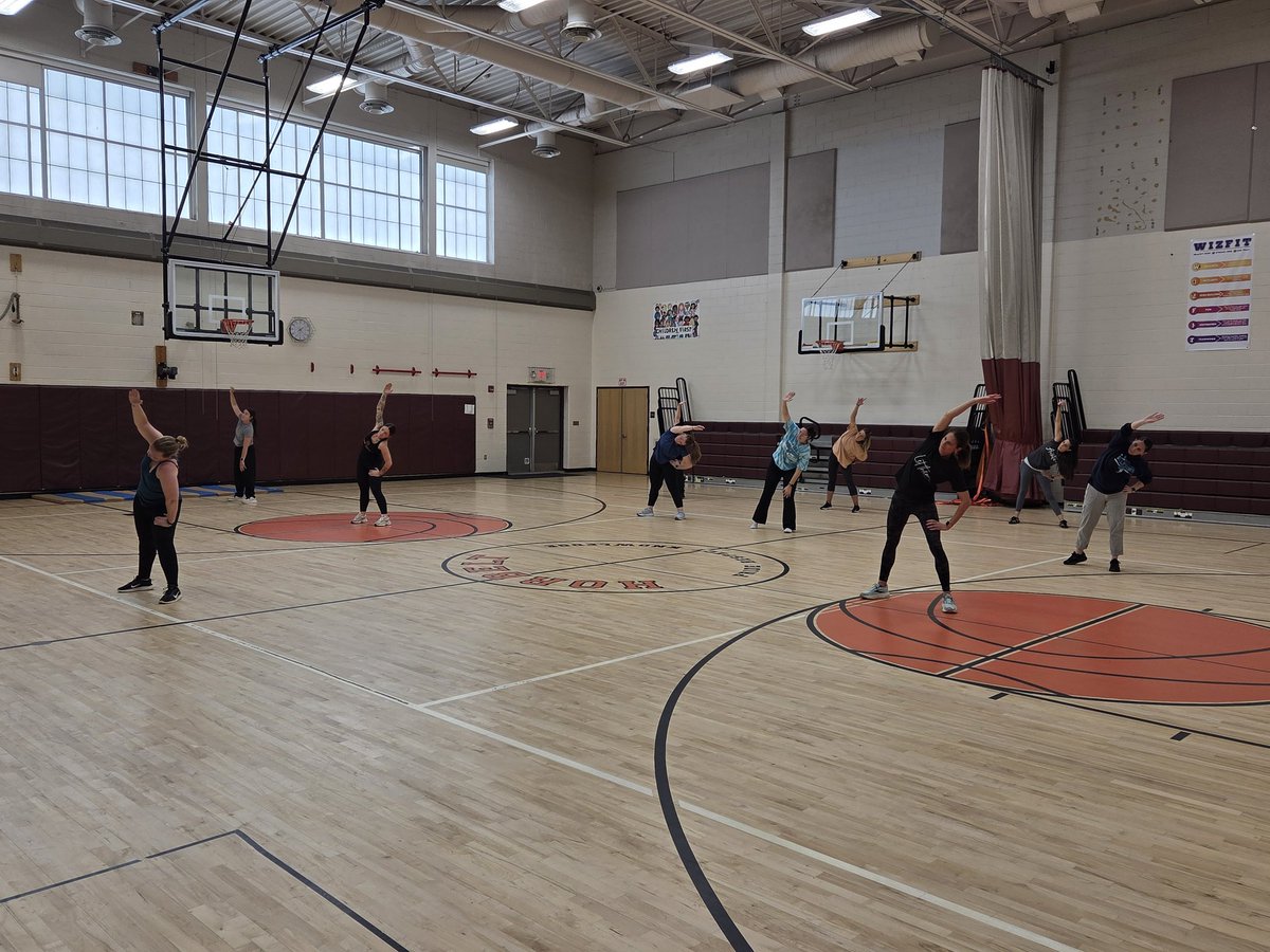 MrsCooper45's tweet photo. A small but mighty group💪 focused on mindfulness today❤️ before our small group professional development📚 sessions by taking a Zumba class.💃  Thanks to Mrs. Melissa Hayes for giving of your time and talent. @itsahorbelthing https://t.co/aQ0SAVZnba