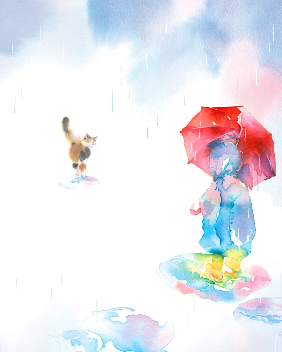 mitsui_chikako's tweet photo. 1年ほど前に描いた小さい頃の娘。
傘もカッパも長靴も嬉しいから、
雨が降るとわざわざ外に行ったりして、
かわいかったな☺️

一人ぼっちだと寂しそうなので
猫ちゃんのイラストを足しました。
『感情にふりまわされない心の整理術』
(株式会社プレジデント社)で描いたものです🐈 https://t.co/rAJf6Oi5f9