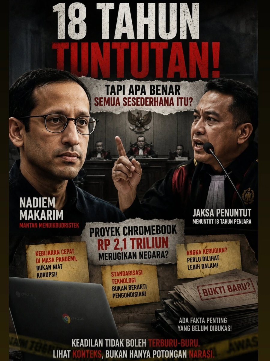AntoniusCDN's tweet photo. Hukum yg Gaib....

Sejak kapan ada org di tuntut hukuman 27.5 th padahal :

1. Tdk terbukti ada means rea
2. Tdk terbukti ada aliran dana masuk rekening pribadi
3. Tdk terbukti memperkaya diri
4. Tdk terbukti ada persengkokolan 
5. Tdk terbukti merugikan negara

Dan yg aneh lagi @nadiemmakarim didakwa korupsi 2.1 T tp disuruh mengembalikan totalnya 5 T lebih...
Yg dakwa waras...❓❓

Cc.
@bang_dasco 
@puanmaharani_ri 
@habiburokhman