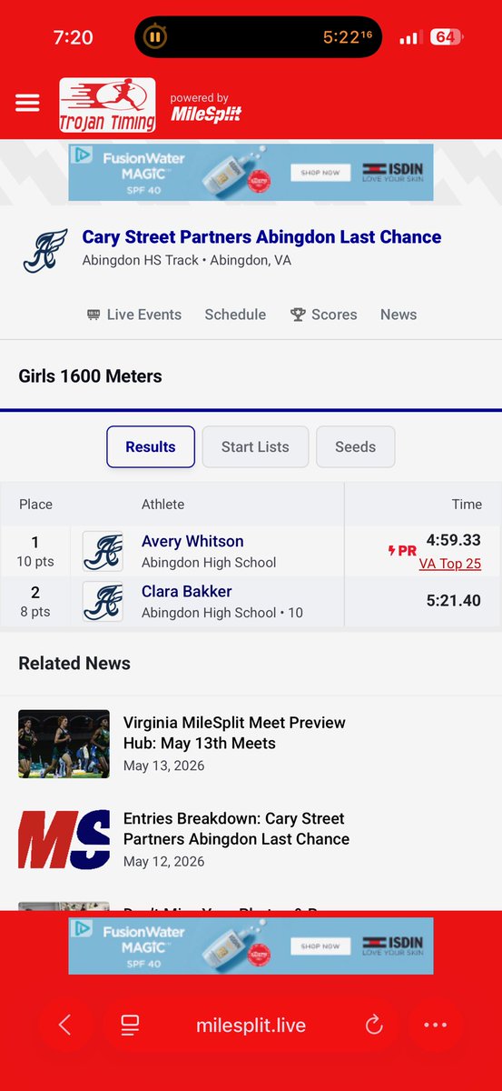 tcook06061994's tweet photo. Four years straight that an @AbingdonXCTrack girl has broken 5 minutes in the outdoor 1600m as sophomore Avery Whitson does it at this evening’s last chance meet! 

Every year since 2017 (except 2022), a girl from either Northeast Tennessee or Southwest Virginia has broken 5. https://t.co/nBn9mjgEzl