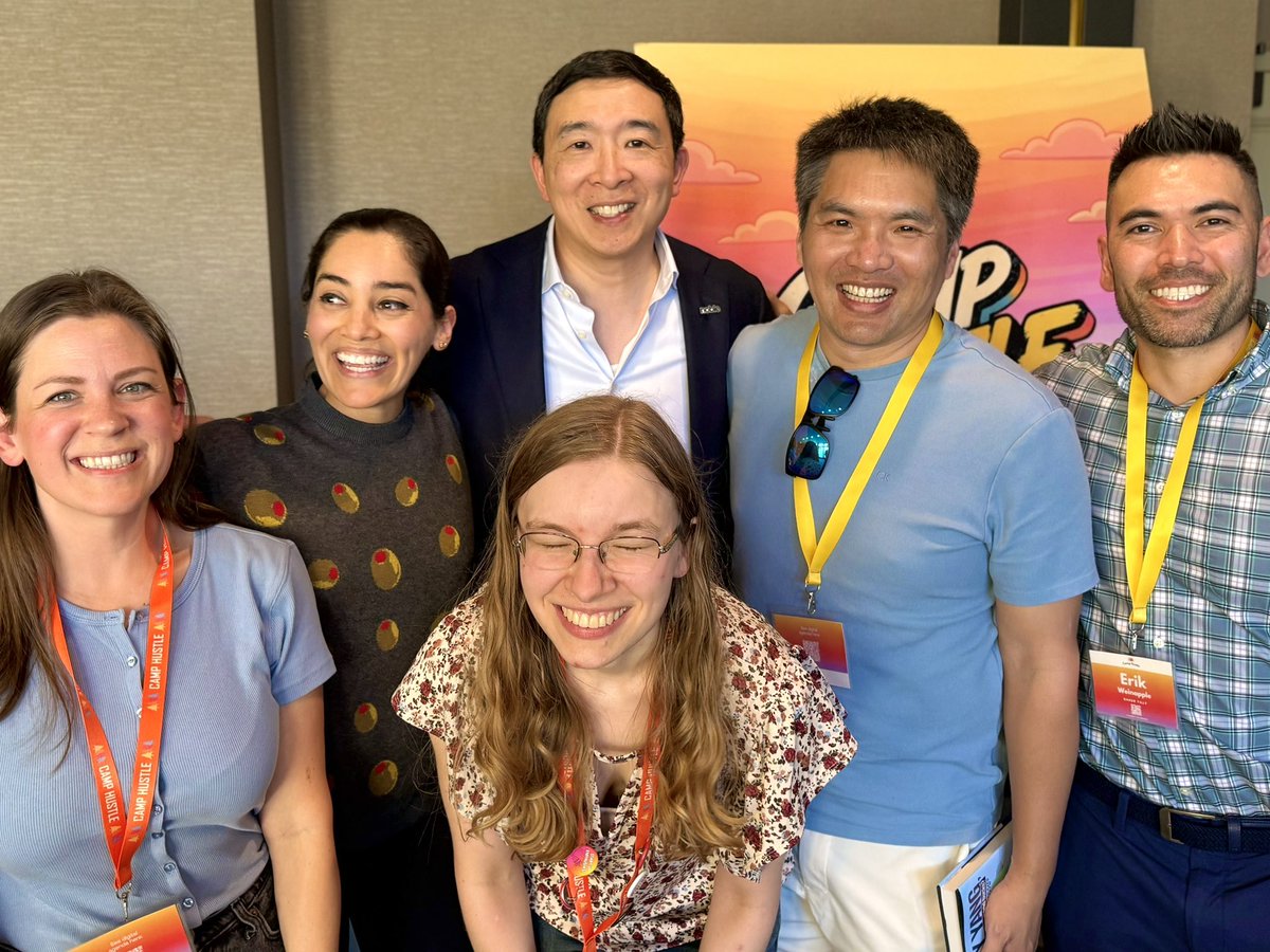 lolitataub's tweet photo. 🏕️ This week, I went to Camp Hustle for the first time. And here's the chisme...

😂 Day 1 kicked off with Andrew Yang, former presidential candidate, who is building a wireless carrier that pays you to use your phone less and writing books with funny titles like "Hey Yang, Where's My Thousand Bucks?" 

🥰 That night we sat down for dinner and nobody was performing. Someone talked about a teacher who changed their life. Another person talked about chosen family. About showing up the way an aunt does. About what we are actually building this for. Vulnerable and real.

😭 Day 2, Zoya Garg took the stage with Eric Bahn. She chose her family over a traditional tech path and helped convince her mom Zarna Garg, a stay-at-home woman who had never done standup, to try comedy. Now we are all fans, they won a Webby Award, and have CBS sitcoms with the likes of Mindy Kaling and Kevin Hart! Oh and Zarna wrote a book: This American Woman. Fav quote: "It's never too late to bet on yourself and chase your own destiny, no matter how brutal the odds." Can't wait to see them in San Diego!

💰 Day 3, I witnessed three LP soft commits. Two for @ganasvc. One for another fund in the room. All organic. Because these LPs are smart and awesome (obv). Goes to prove that community truly is capital.

🌎 Then the Hustle Fund GPs closed camp, reminding us that great hustlers look like anyone and come from anywhere. Uruguay. Venezuela. Kenya. 50x returns from founders the market wrote off. That is the global bet I believe in too.

🙌🏽 Thank you Elizabeth Yin, Eric Bahn, Shiyan Koh, Haley Bryant, and the rest of the Hustle Fund fam for bringing together a community of people who know you can be a good human and make a lot of money. More of all of this, please.
 
🧢 PS The Pitch Show, by Lisa Muccio and Josh Muccior, ran our Shark Tank session. They're genuine people backing genuine founders. Check them out.