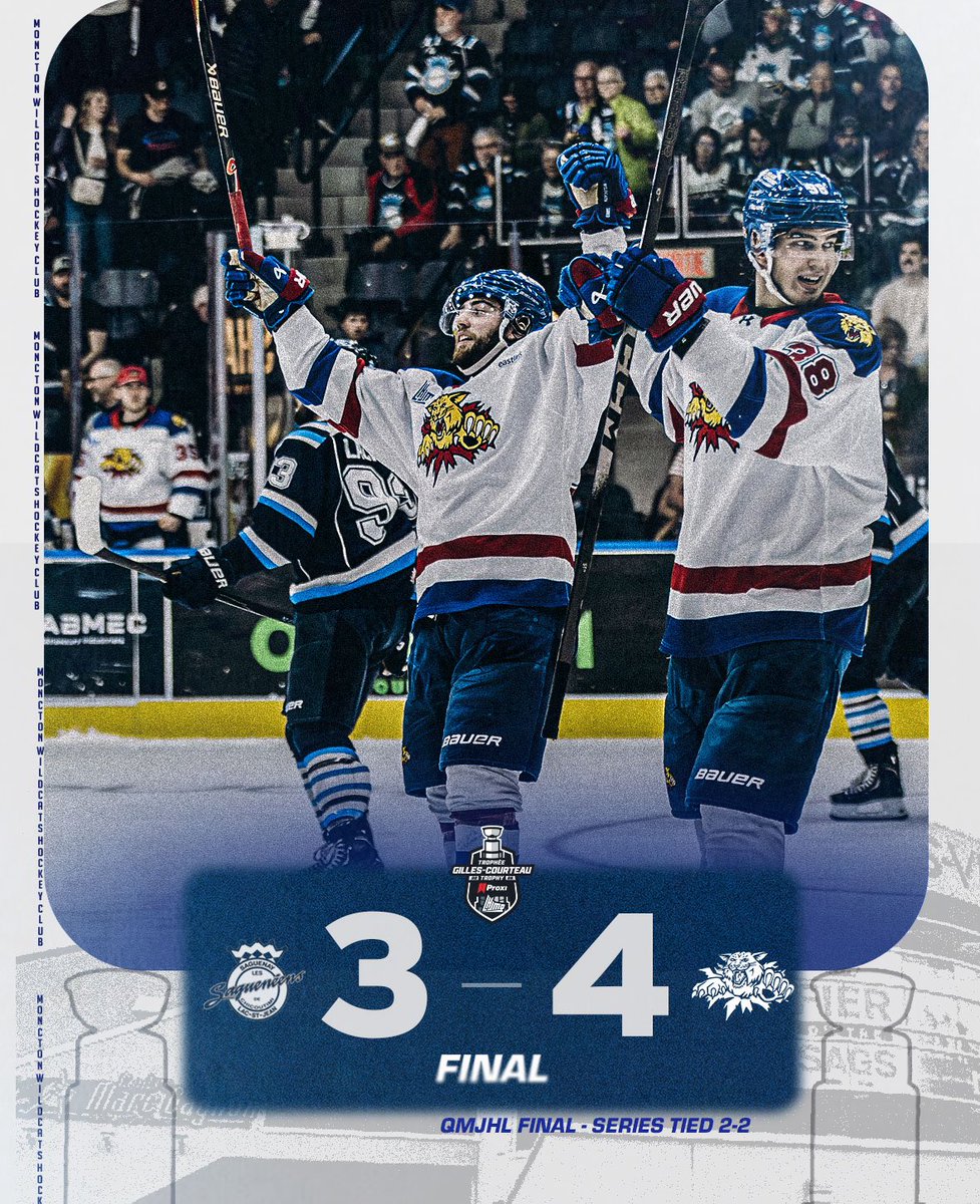 MonctonWildcast's tweet photo. Best of 3 for the ‘Ship
Next - Finals Game 4 Friday at Avenir
⭐️⭐️⭐️ - Chud the Stud (1G)
⭐️⭐️ - Thier Latvian
⭐️ - G. Smith (2G - 1A)
#BeatTheSags #DefendTheDen #QMJHLFinals #ForTheGlory #RepeatTheRoar
📸 - Bruno Girard https://t.co/vF0WOLXNEU