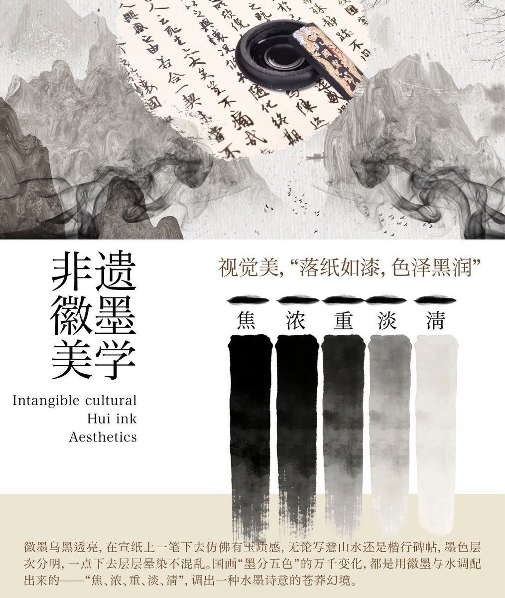 作为文房四宝之首，笔留下文字、纸记载故事，唯有“墨”，似乎看起来是