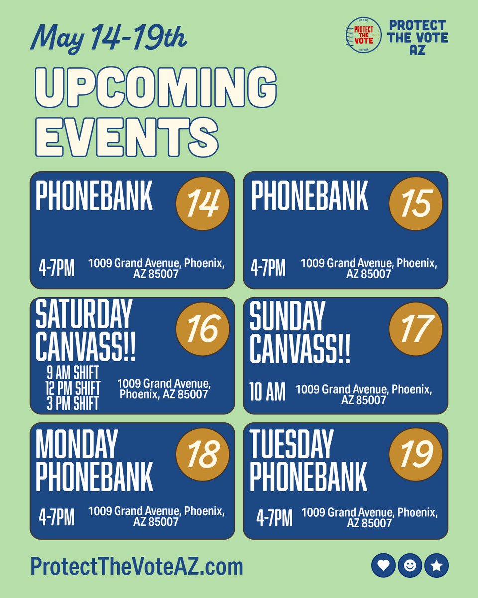 PTV_Arizona's tweet photo. Upcoming events for this next week!! 

Anything you can do to help will go a long way toward helping us reach our goals. And do not worry if you've never volunteered before. We’ll train you! 

To fill out our form, follow the link below: 
https://t.co/mtg8izKCgV https://t.co/nziNU6NcNp