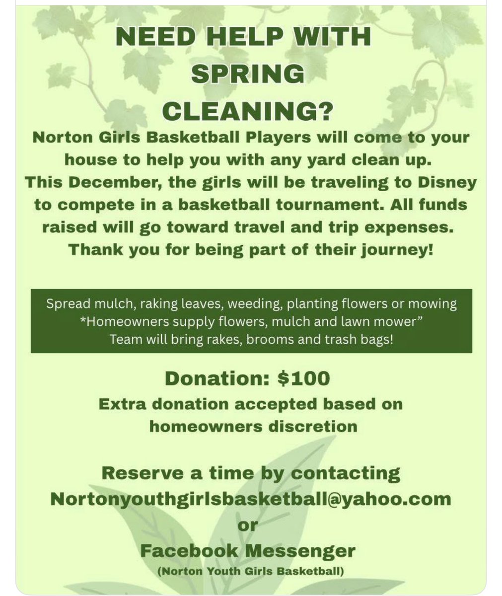 NORTONPRIDE's tweet photo. The girls are great on the court, in the classroom and now cleaning up your yard!! https://t.co/8XiSqwaAkh