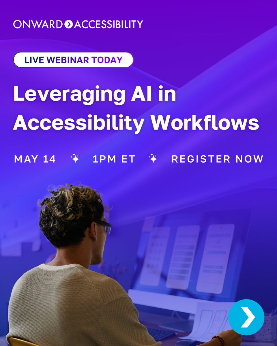 onwardsearch's tweet photo. Today's the day! Join us at 1pm ET for our latest webinar on how to apply AI for A11Y, which tools to use, and what mistakes to avoid in 2026. Register: https://t.co/t3rfPo9TYL https://t.co/b97BdmrJyJ