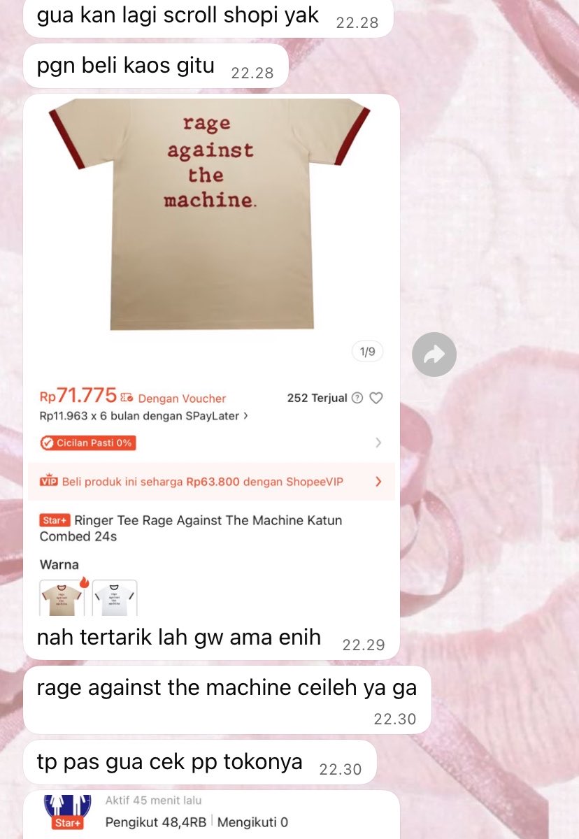 pinkairyy's tweet photo. temen gw nemu kaos bagus > pengen beli > profile picture sellernya mengindikasikan femisida > di chat gak dijawab sampe pagi jawab. 

gue chat di dm tiktok juga gak dijawab https://t.co/wXFN7C0BnI