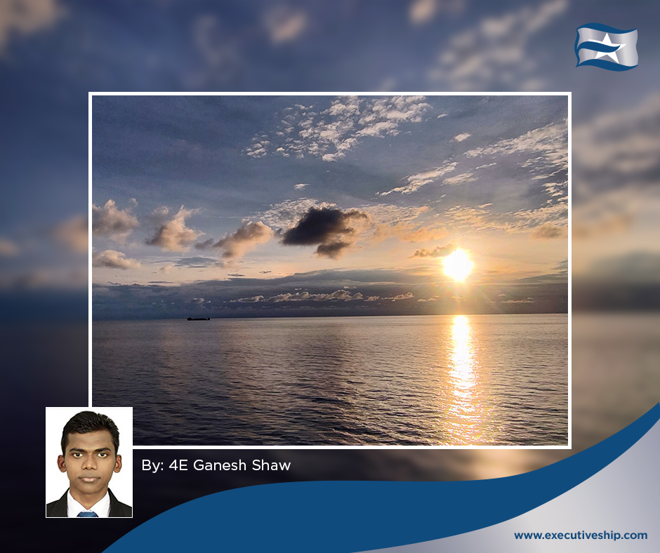 Group_Executive's tweet photo. Onboard Front Orkla, 4E Ganesh Shaw captured sunlight reflecting off the calm sea, producing a shimmering trail of light across the water as the sun sits low on the horizon.

Got your #OnboardCrewtivity? Share it with our communications team and help us light up social media! https://t.co/BGYwhFX3Ky