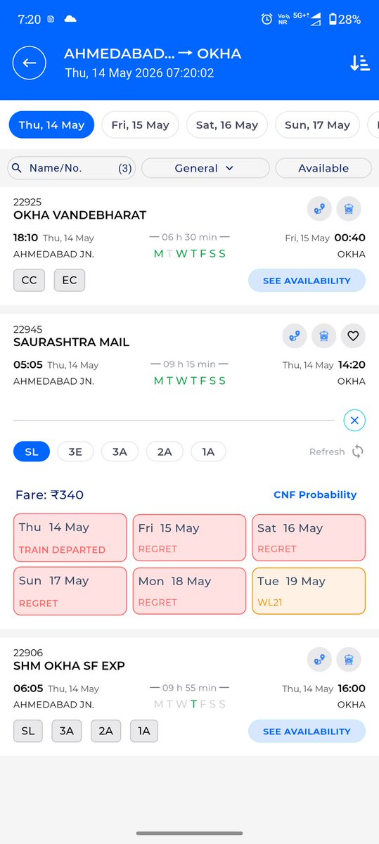 rdrarailways's tweet photo. अहमदाबाद-ओखा रूट पर एकमात्र डेली ट्रेन 'सौराष्ट्र मेल' (22945/46) पर यात्रियो  का भारी बोझ है। यदि गाड़ी संख्या 20485/86 का विस्तार ओखा तक किया जाता है, तो यात्रियों को कन्फर्म टिकट के लिए एक बेहतर और सुलभ विकल्प मिल सकेगा।

@NWRailways @wrdrmrjt @DRMJodhpurNWR @RailMinIndia https://t.co/MWRuLSSIpS