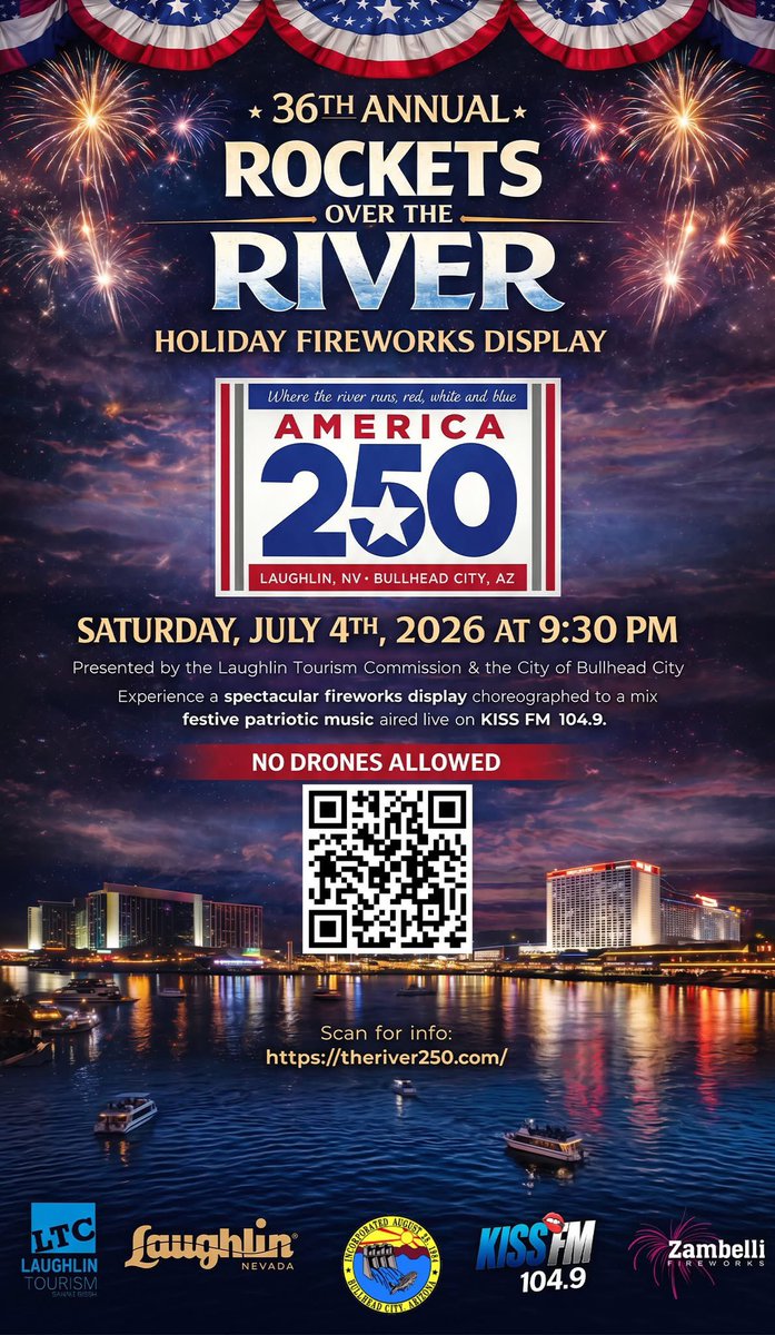 laughlinbuzz's tweet photo. 🎆 Rockets Over The River 🎇 Saturday, July 4th

#Laughlin https://t.co/6lv8vQUdzu