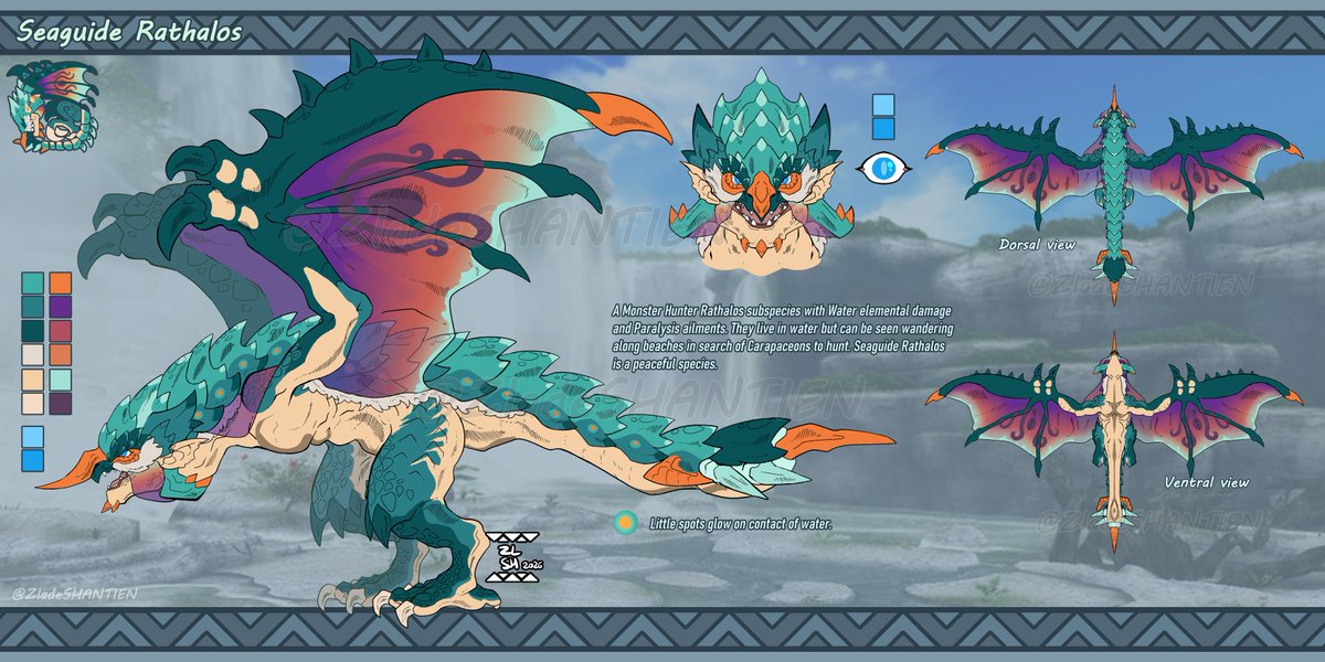 ZladeSHANTIEN's tweet photo. Rathalos species I have for a while, finally done a ref (also an alternate color) so they ready for adopt! https://t.co/9RCLs9NLMe