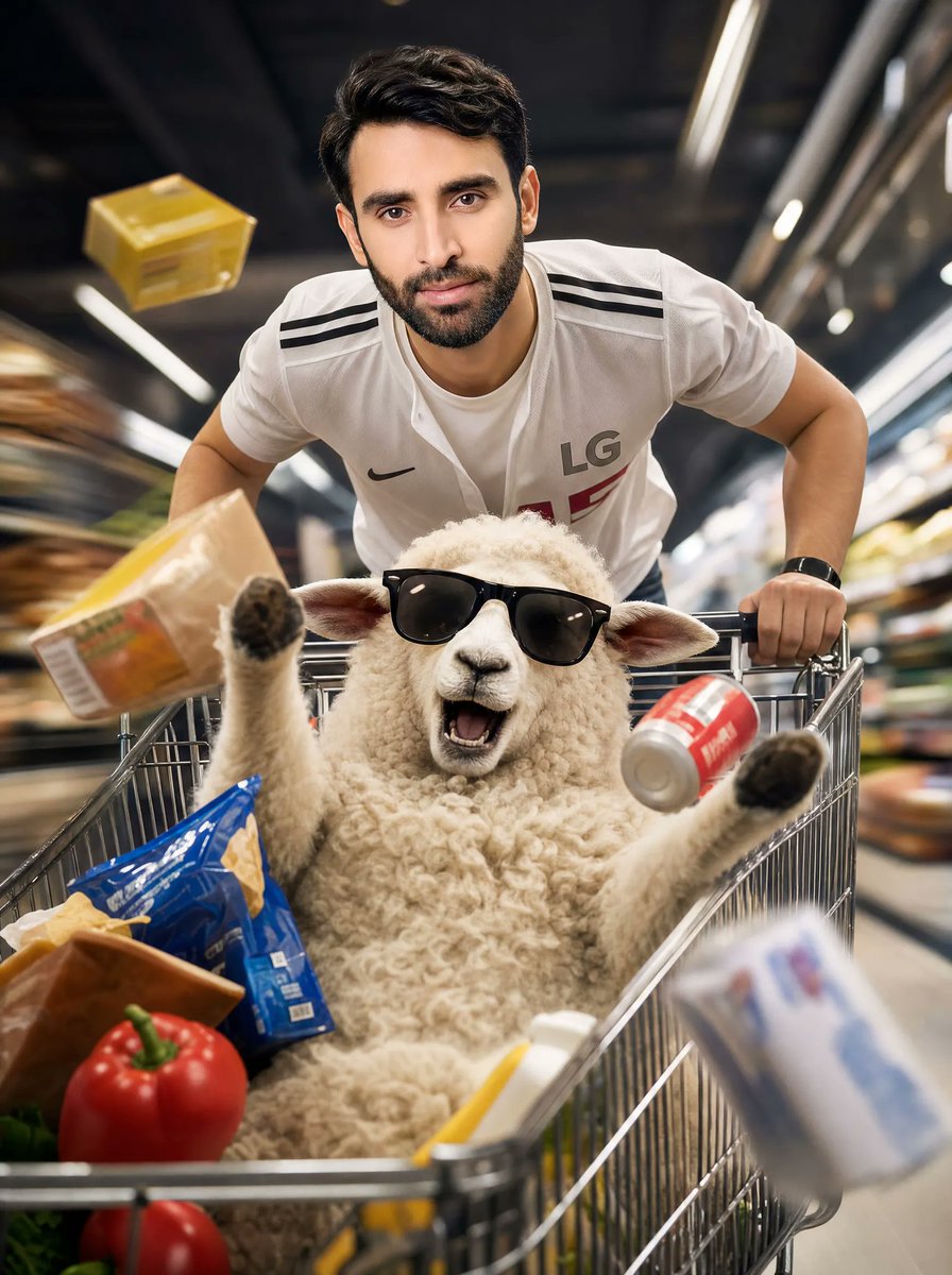 Man Racing Cart with Sheep